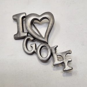 L Razza I Heart Love Golf Matte Silver Tone Brooch Pin Sports Saying Gift Words